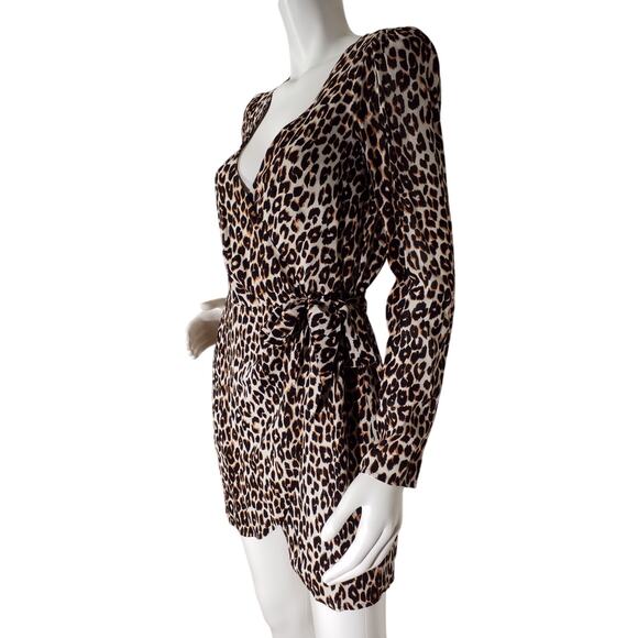 Reformation Womens Size Small Brooke Leopard Mini Long Sleeve Wrap Dress - Picture 4 of 7